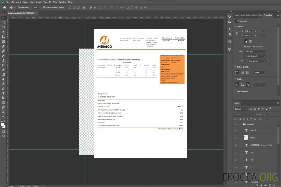 Facture commerciale du service public d'électricité de Manila Electric Company (Meralco) SCR template